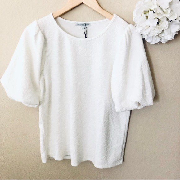 Balloon Sleeve Jacquard Lace knit top - Picture 1 of 4